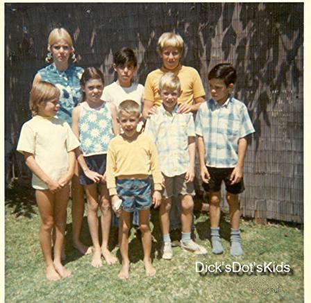 Nancy, Ricky, Larry, Donna, Joy, David, Chris, and little Michael down front. (1968)