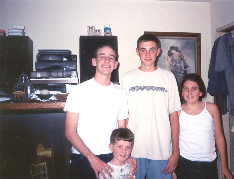 John, Casen, Ariane, & Liam (April 2001) at Jenifer's home